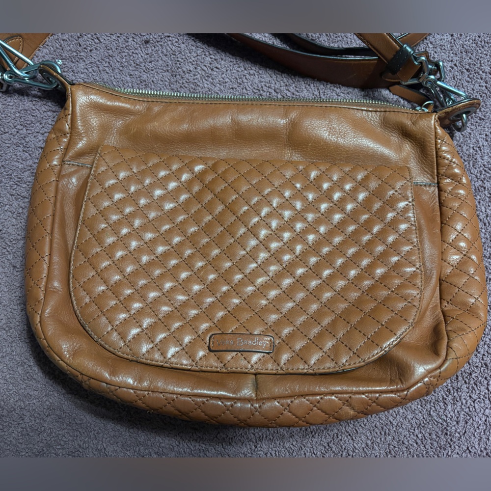 Carson Cognac Quilted Leather Shoulder Bag with Adjustable Crossbody Strap